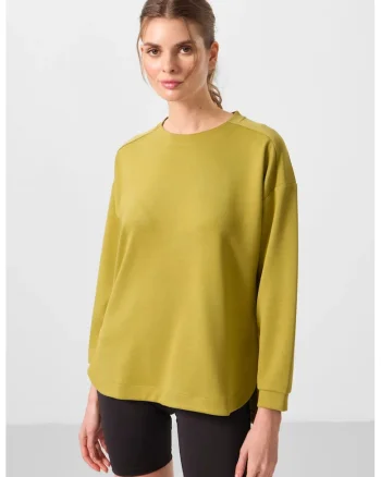 Tunica  casual, verde lime, din jerseu, maneci lungi, fara inchidere