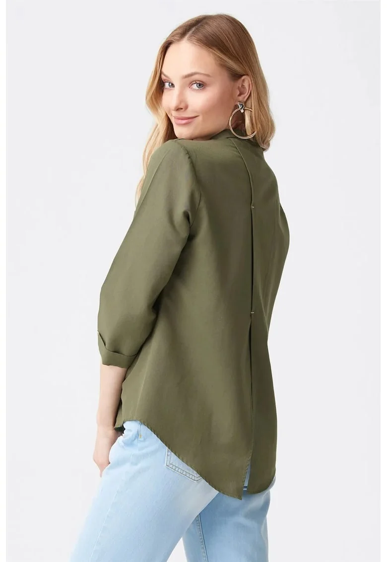 Camasa dama,  camasa din poplin, casual, verde kaki, 60% bumbac, 40% poliester