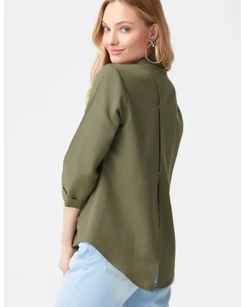 Camasa dama,  camasa din poplin, casual, verde kaki, 60% bumbac, 40% poliester