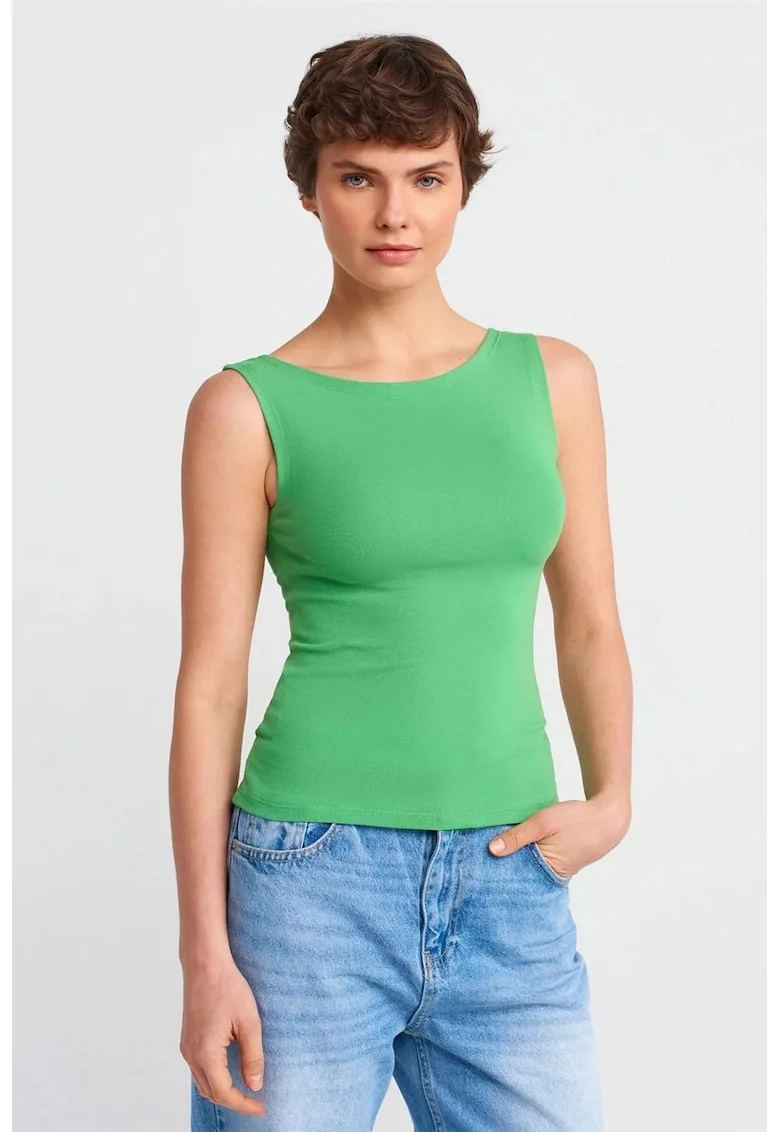 Bluza dama,  fara maneci, croiala slim-fit, verde, bumbac elastan
