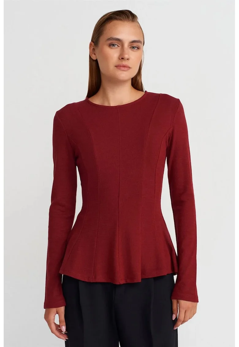Bluza dama,  Bluza tricotata texturata, maneca lunga, rosu burgundy, 68% viscoza