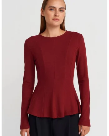Bluza dama,  Bluza tricotata texturata, maneca lunga, rosu burgundy, 68% viscoza
