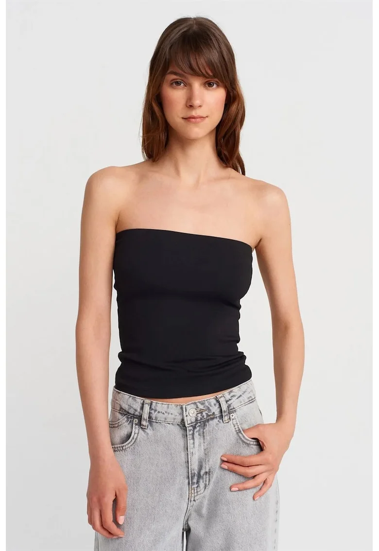 Bluza dama,  bluza bandeau slim-fit, elastic, negru, bumbac 80%