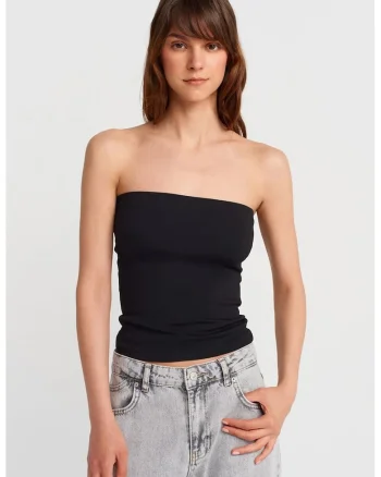 Bluza dama,  bluza bandeau slim-fit, elastic, negru, bumbac 80%