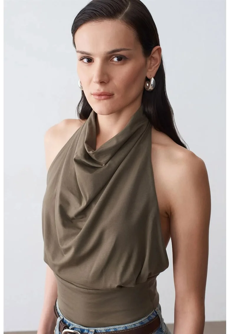 Bluza dama,  mulata fara maneci, verde kaki, tencel si elastan