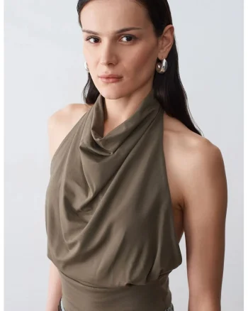 Bluza dama,  mulata fara maneci, verde kaki, tencel si elastan