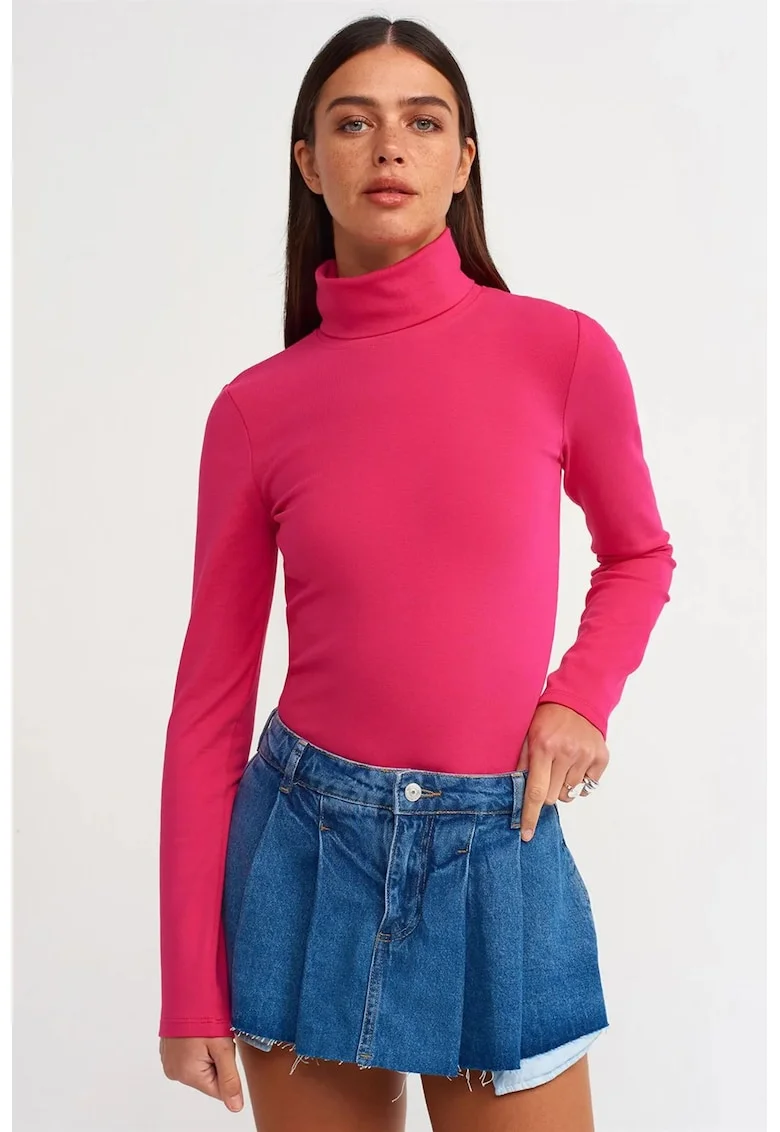 Bluza dama  slim fit, elasticitate, roz aprins, bumbac cu elastan