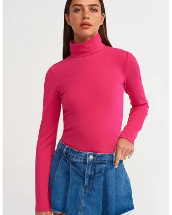 Bluza dama  slim fit, elasticitate, roz aprins, bumbac cu elastan