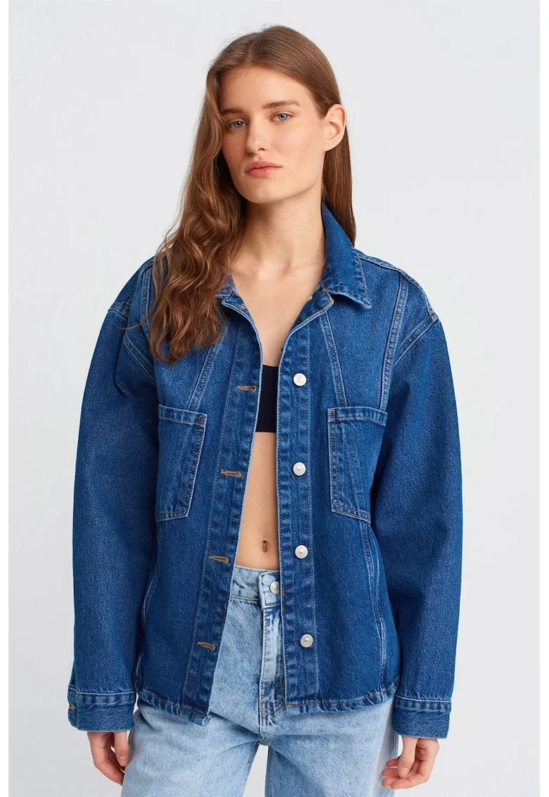 Camasa dama,  denim albastru mediu, supradimensionata, bumbac 100%
