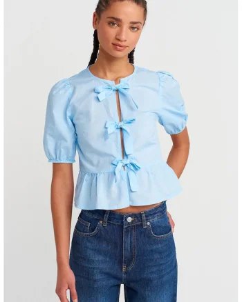Bluze, Femei, Bluza crop de dama  cu detaliu funda,