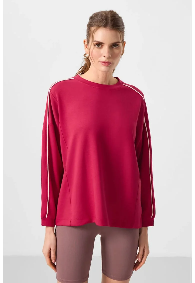 Bluza dama,  tunica supradimensionata, detalii in dungi, roz, jerseu tricotat