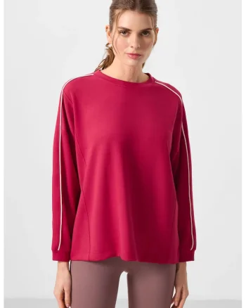 Bluza dama,  tunica supradimensionata, detalii in dungi, roz, jerseu tricotat
