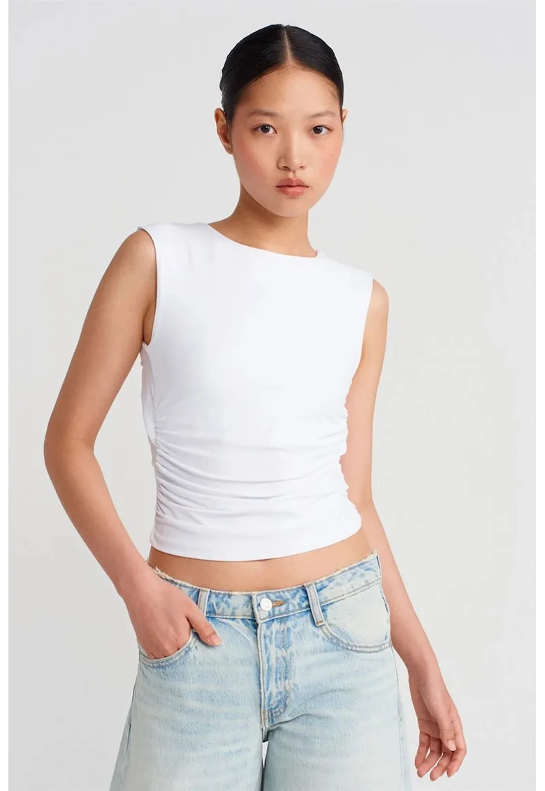 Bluze, Femei, Bluza crop  pentru femei, cu decupaje, Alb,