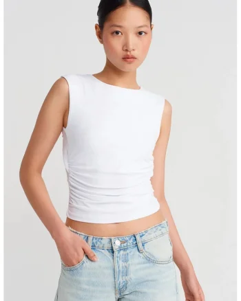 Bluze, Femei, Bluza crop  pentru femei, cu decupaje, Alb,