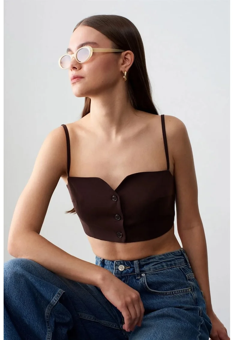 Vesta scurta,  mulata, eleganta, maro, 100% Tencel