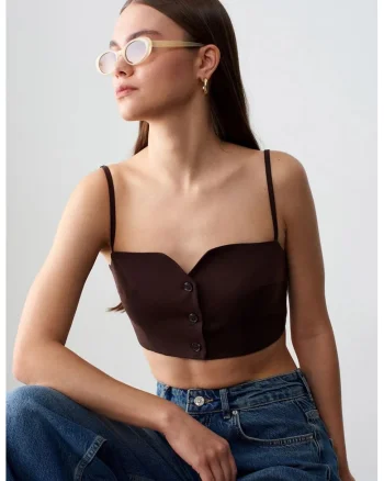 Vesta scurta,  mulata, eleganta, maro, 100% Tencel
