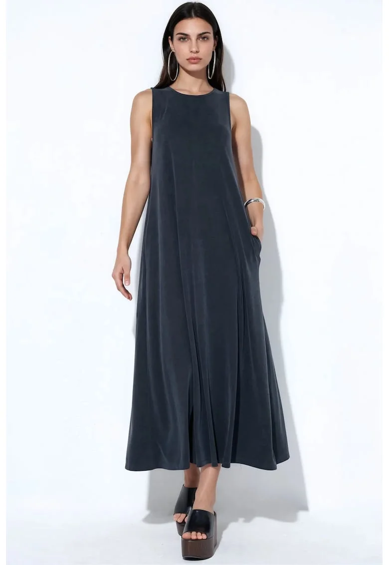 Rochie Maxi,  Casual, Drapaj, Negru, Jerseu