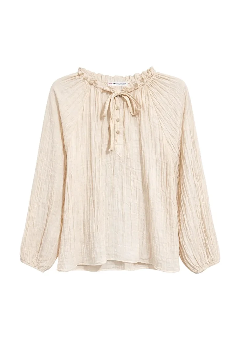 Bluza dama,  casual, detaliu cu snur, bej natural, material usor