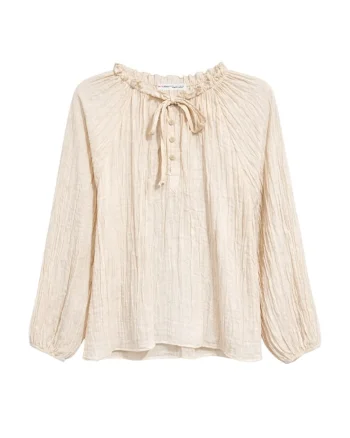 Bluza dama,  casual, detaliu cu snur, bej natural, material usor