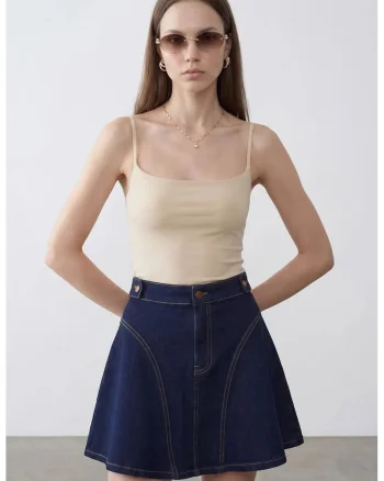 Bluza dama,  slim fit, decolteu patrat, bej natural, tricot subtire