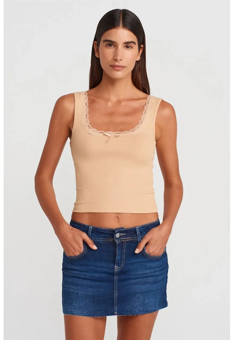 Bluza dama,  crop, captusita, bej natural, bumbac si elastan