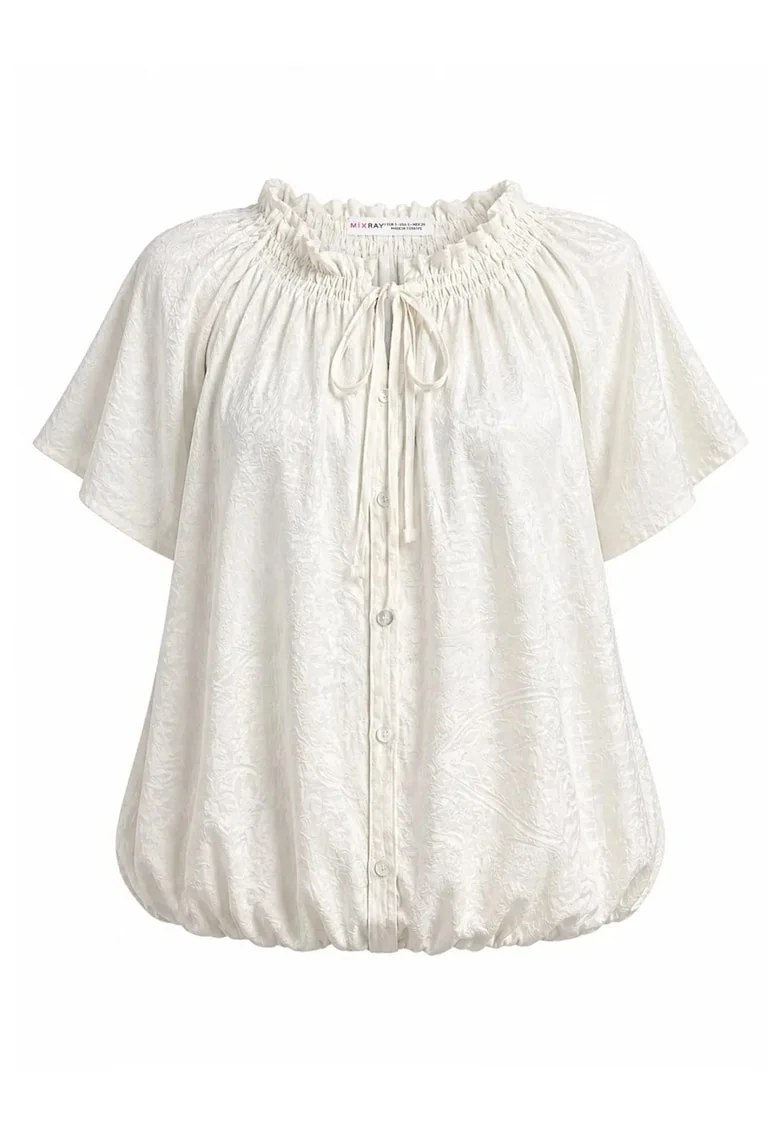 Bluza dama,  regular fit, imprimeu Paisley, ivory, material subtire