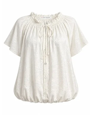 Bluza dama,  regular fit, imprimeu Paisley, ivory, material subtire