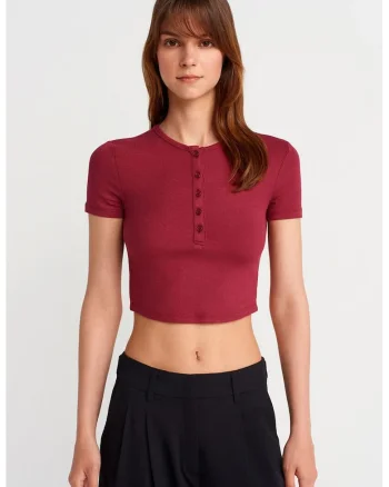 Bluza crop,  slim fit, visiniu, 94% viscoza, 6% elastan