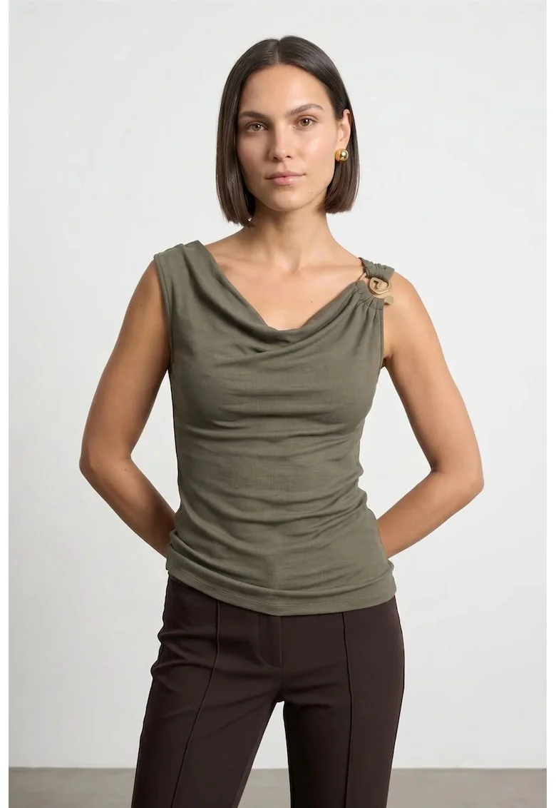 Top  fara maneci, Kaki, Tencel cu elastan, casual