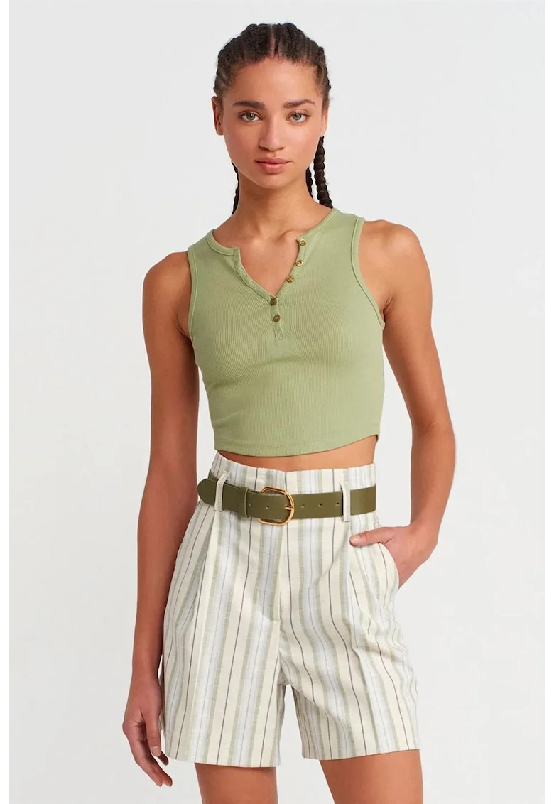 Bluza dama,  crop, slim fit, verde salvie, bumbac-elastan