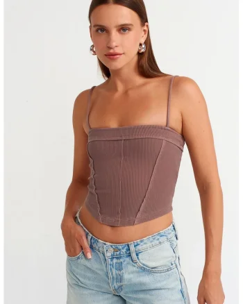 Bluza crop,  cu decolteu patrat, elasticitate moderata, mov, bumbac cu elastan