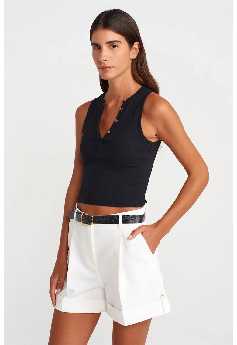 Crop top,  slim, negru, bumbac-elastan