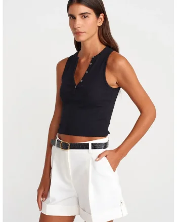 Crop top,  slim, negru, bumbac-elastan