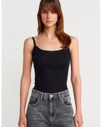 Bluza Cami  slim fit, neagra, bumbac reiat, fara inchidere
