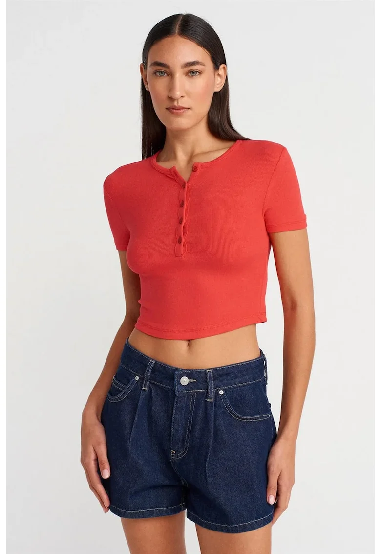 Bluza crop,  slim fit, rosu, amestec viscoza cu elastan