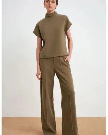 Bluza dama,  tricotata, casual, cu nervuri, verde, poliester si bumbac
