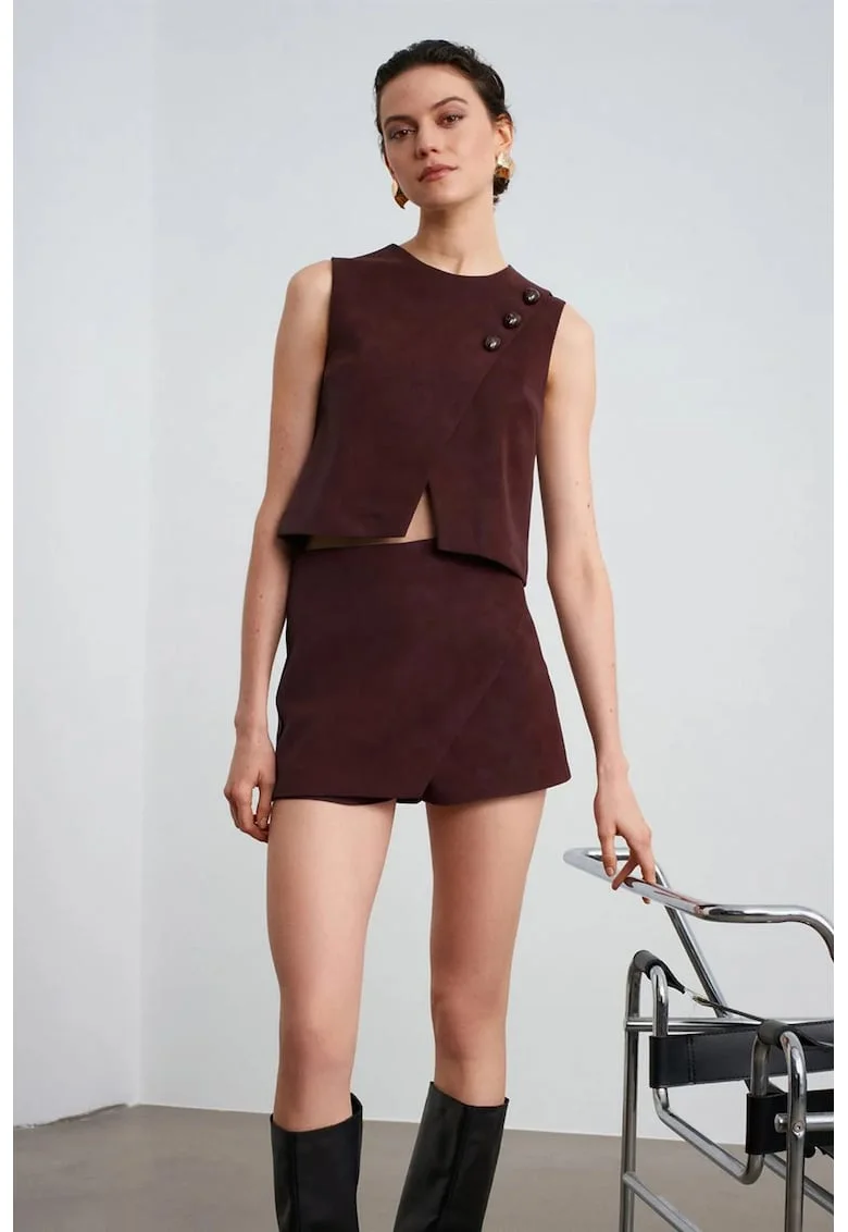 Vesta scurta,  piele ecologica, rosu burgund, elegant