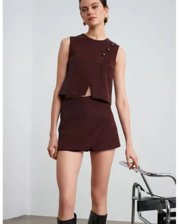 Vesta scurta,  piele ecologica, rosu burgund, elegant