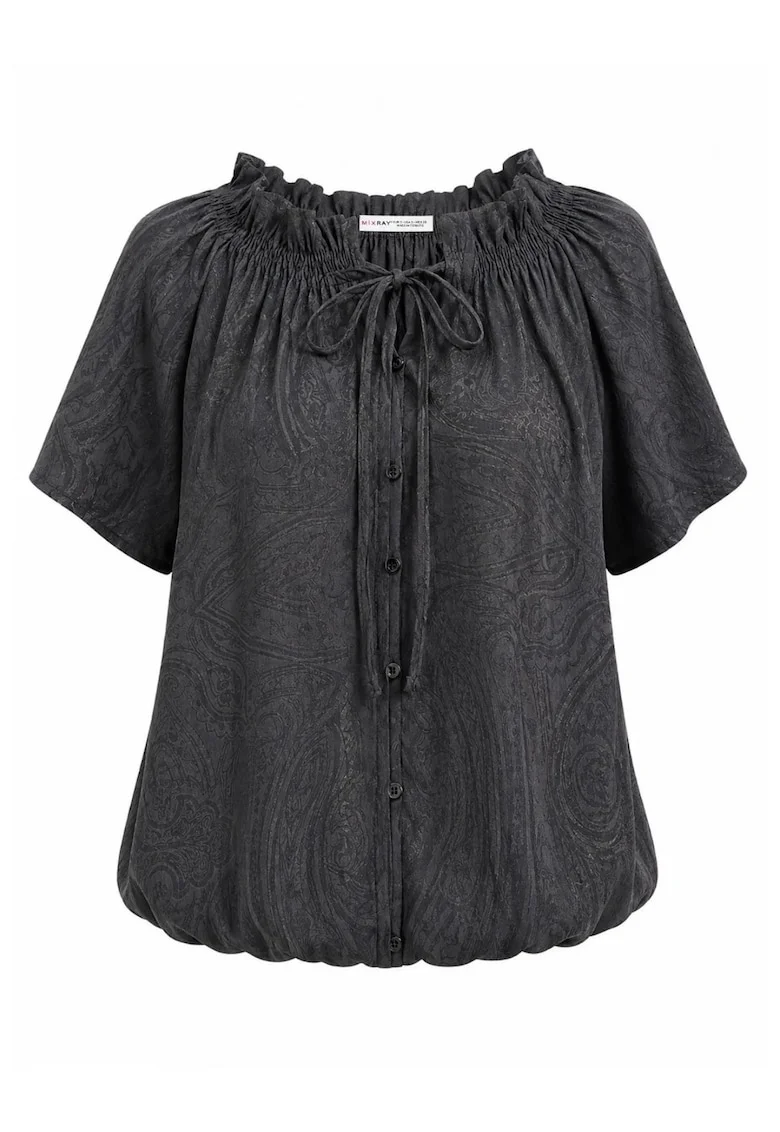 Bluza dama,  regular fit, imprimeu Paisley, negru, material subtire