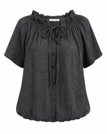 Bluza dama,  regular fit, imprimeu Paisley, negru, material subtire
