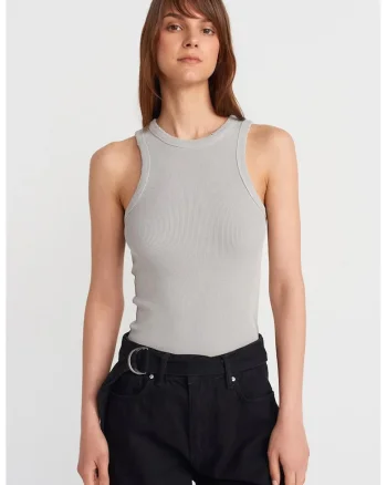Bluza dama,  tricotata reiata, casual, gri deschis, bumbac cu elastan
