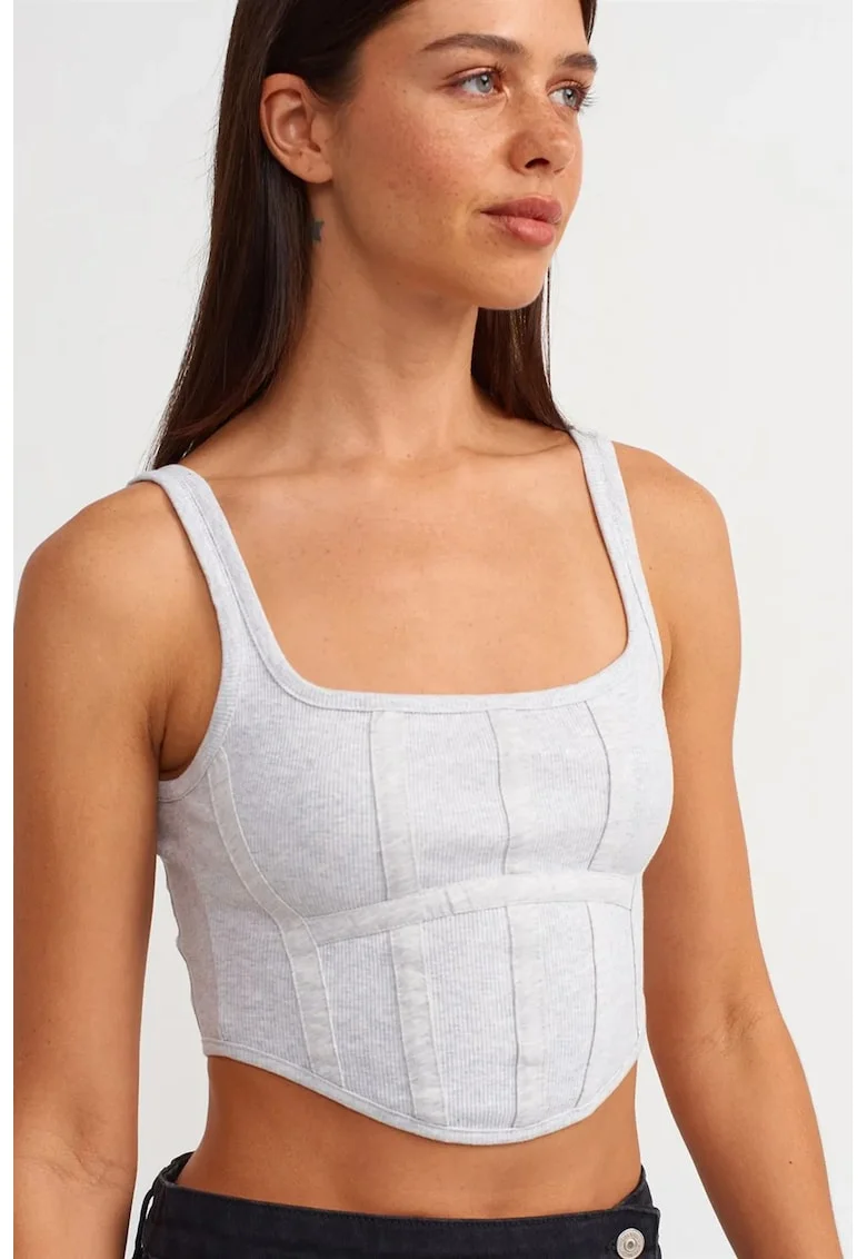 Bluze dama,  crop top corset, gri deschis, bumbac cu elastan