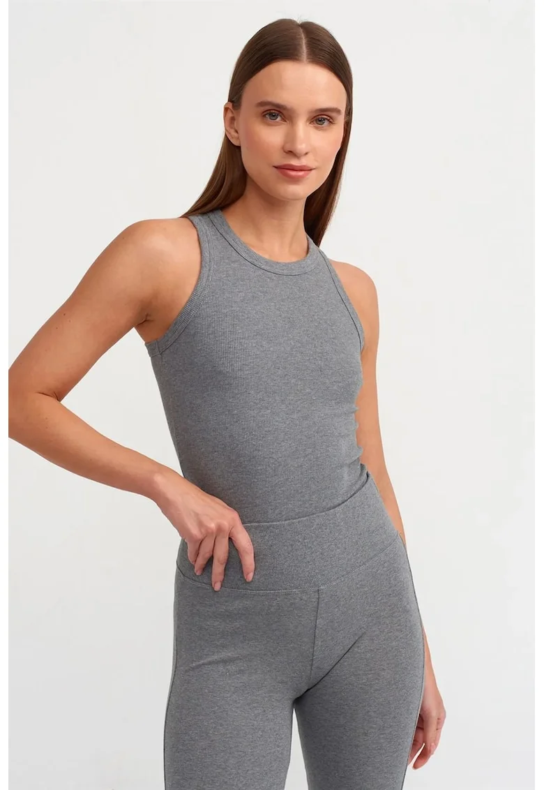 Bluza dama,  fara maneci, gri, bumbac cu elastan, silueta subtire