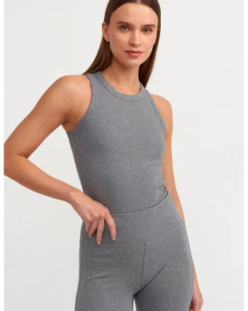 Bluza dama,  fara maneci, gri, bumbac cu elastan, silueta subtire