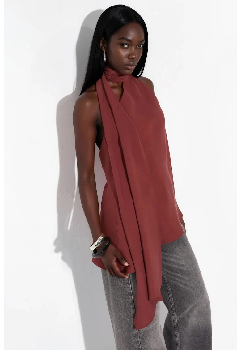 Bluza dama,  guler halter, croiala lejera, rosu, 85% modal, 15% poliester