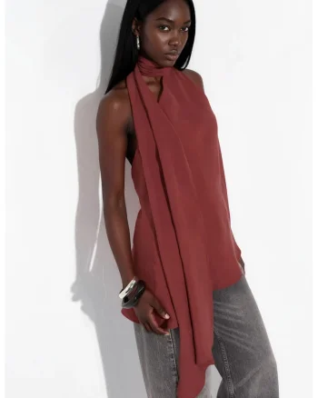 Bluza dama,  guler halter, croiala lejera, rosu, 85% modal, 15% poliester