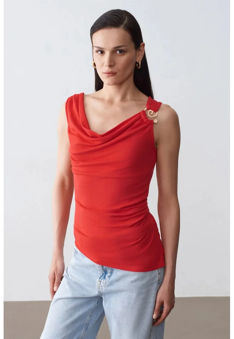Top  fara maneci, rosu, Tencel cu elastan, casual