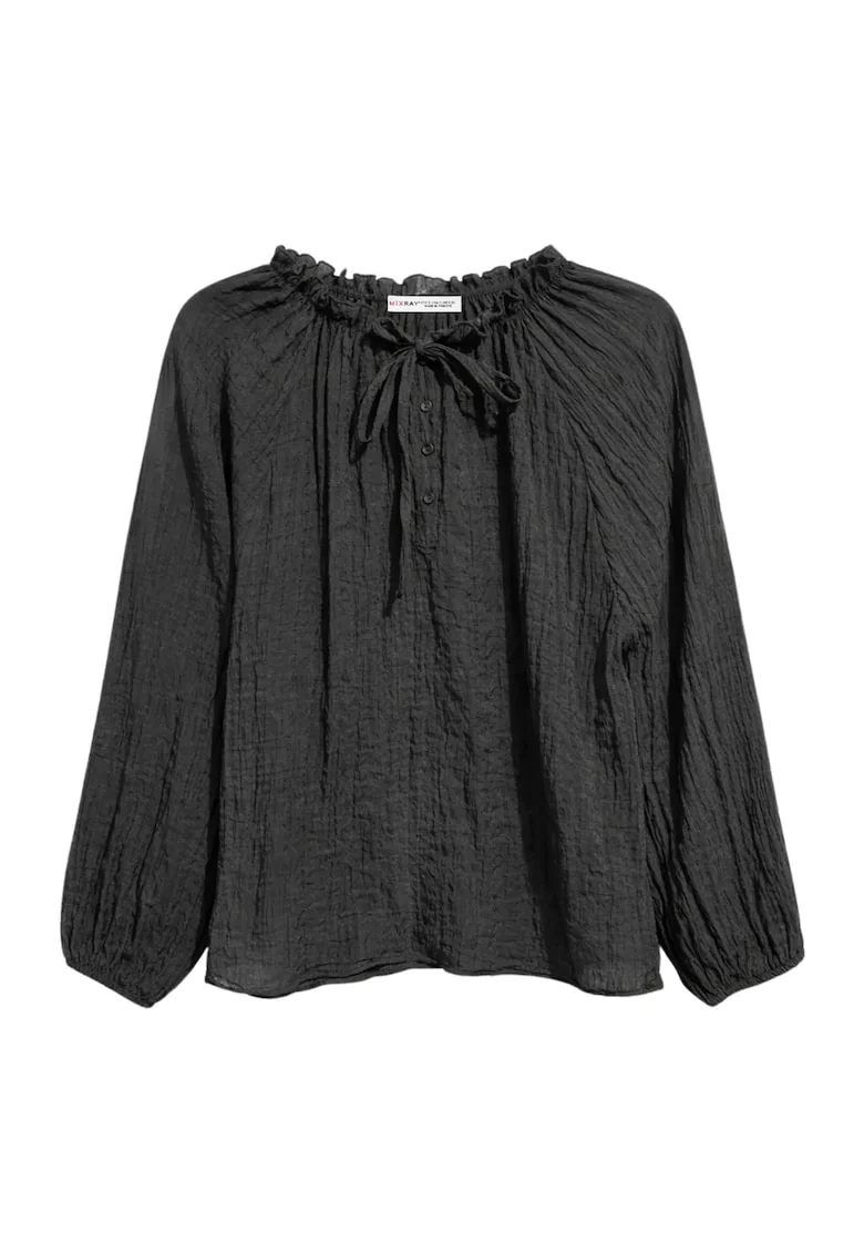 Bluza dama,  guler rotund, detaliu cu snur, negru, material usor