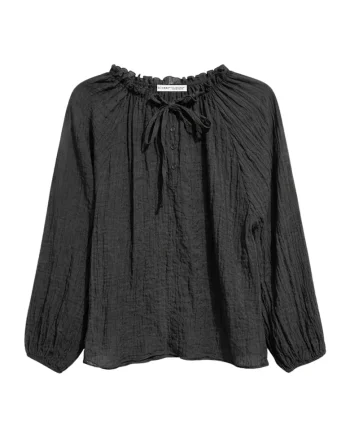 Bluza dama,  guler rotund, detaliu cu snur, negru, material usor