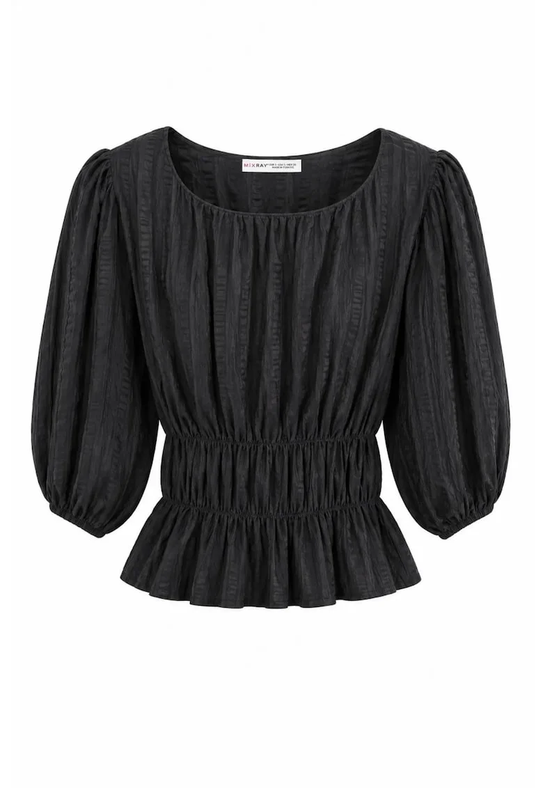 Bluza dama,  peplum, negru, lyocell si viscoza
